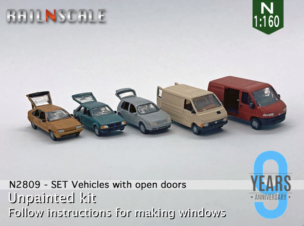  SET 5x Fahrzeuge mit offenen Türen (N 1:160) in Tan Fine Detail Plastic