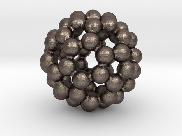 C60 - Buckyball - M - Steel in Polished Bronzed Silver Steel