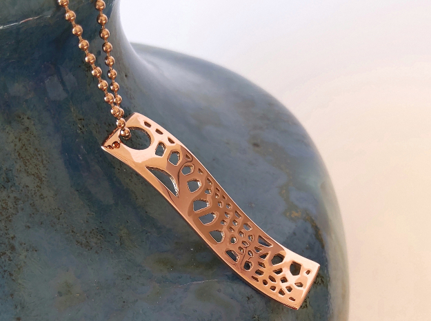 Lace Small Ribbon Pendant in 14k Rose Gold Plated Brass