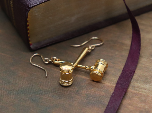 Gavel Earrings in 18k Gold Plated Brass