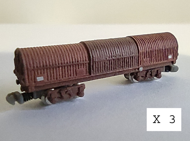 T Gauge - 1:450 Scale BYA Wagons x 3 in Smoothest Fine Detail Plastic