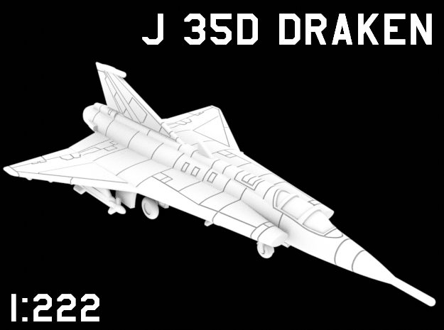 1:222 Scale J 35D Draken (Loaded, Deployed) in White Natural Versatile Plastic