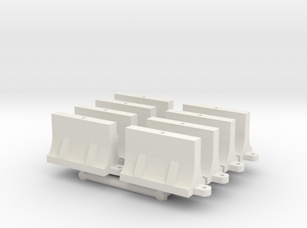 1-87 Scale Plastic Jersey Barrier - Short x8 in White Natural Versatile Plastic
