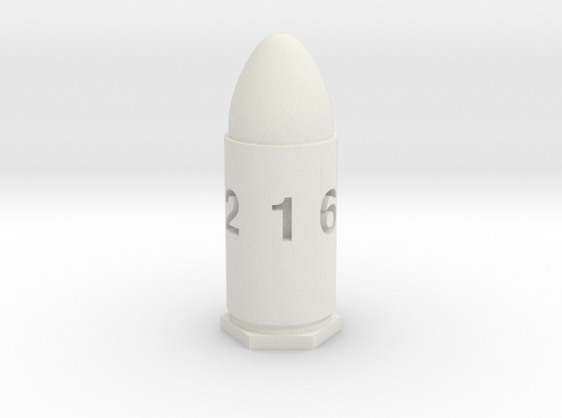 GunCraze 9mm D6 Bullet Dice in White Natural Versatile Plastic
