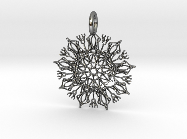 Snowflake Mandala Pendant in Polished Silver