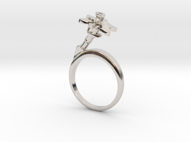 Ring with one small flower of the Daffodil in Rhodium Plated Brass: 7.25 / 54.625