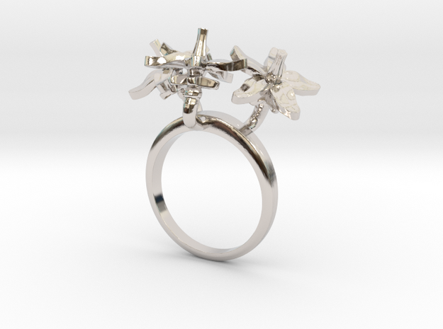 Ring with three small flowers of the Tomato in Rhodium Plated Brass: 7.25 / 54.625