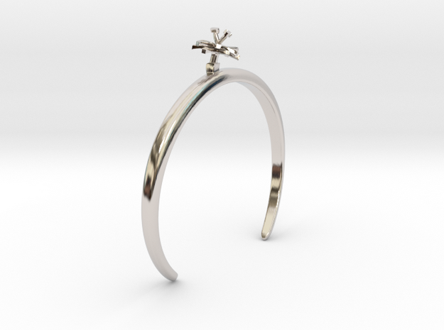 Bracelet with one small flower of the Chicory in Rhodium Plated Brass: Medium