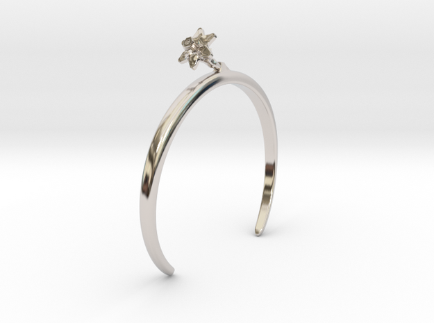 Bracelet with one small flower of the Daffodil in Rhodium Plated Brass: Medium