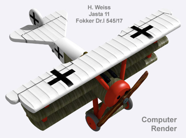 Hans Weiss Fokker Dr.I (full color) in Natural Full Color Nylon 12 (MJF)