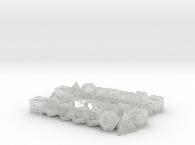 4x Super Tiny Polyhedral Dice Set, V4 in Clear Ultra Fine Detail Plastic