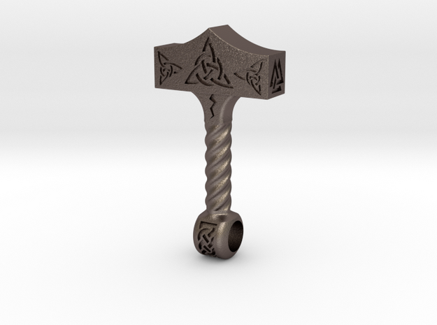Thor Hammer Pendant in Polished Bronzed-Silver Steel