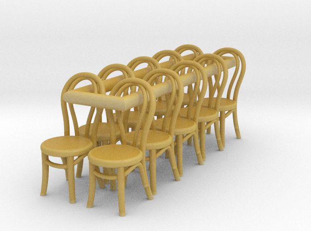 1:48 Bentwood Chairs (Set of 10) in Tan Fine Detail Plastic