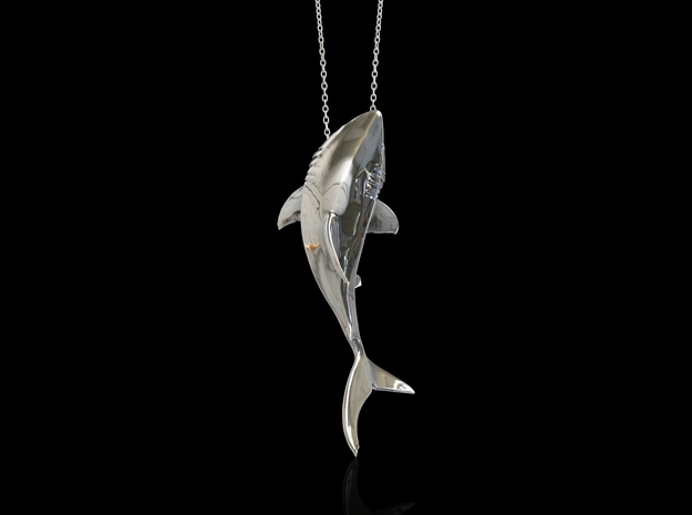 Shark Pendant in Polished Silver