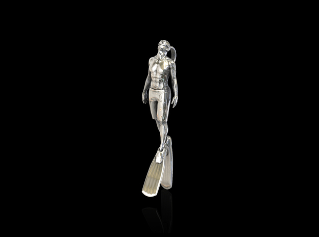 Male Diver Pendant in Polished Silver