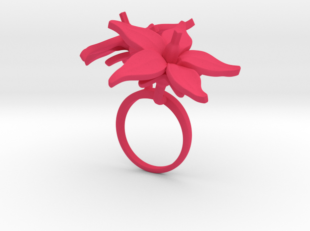Ring with two large flowers of the Tomato R in Pink Processed Versatile Plastic: 7.25 / 54.625