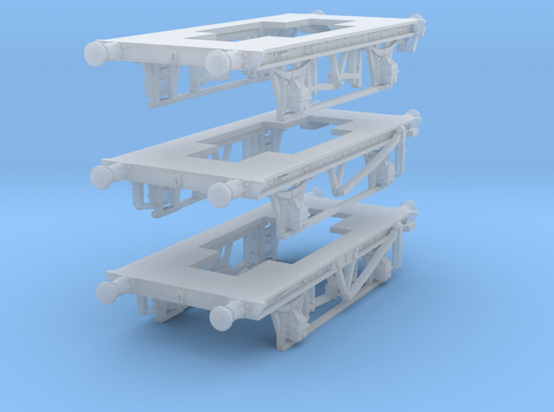 Three GWR O13 China Clay wagon chassis in Clear Ultra Fine Detail Plastic