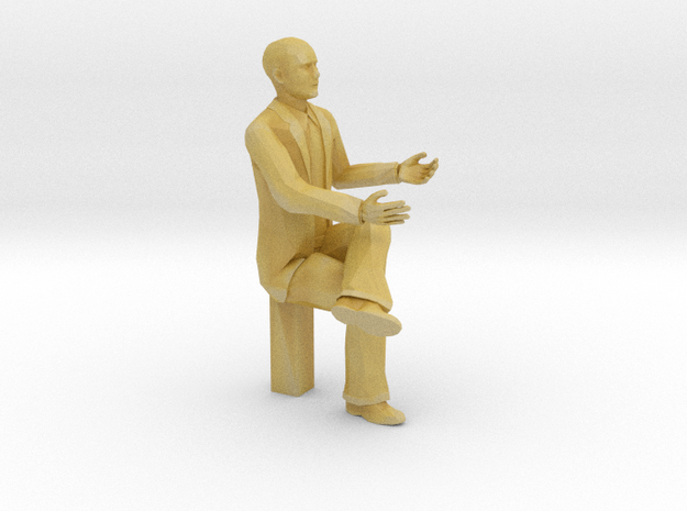 O Scale Bald Man Sitting in Tan Fine Detail Plastic
