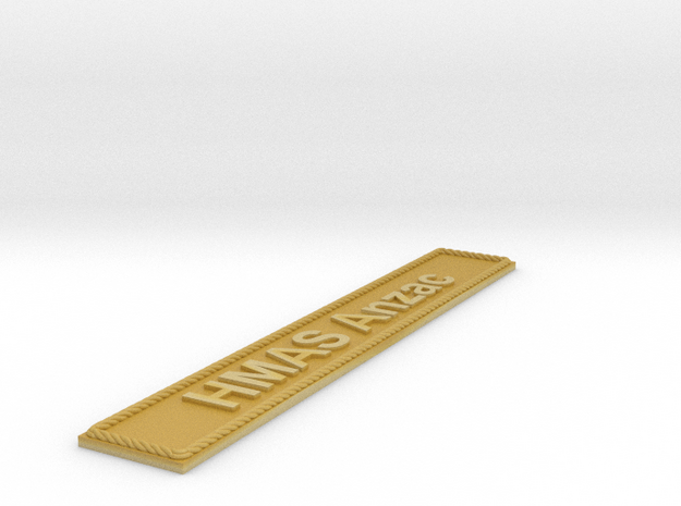 Nameplate HMAS Anzac in Tan Fine Detail Plastic