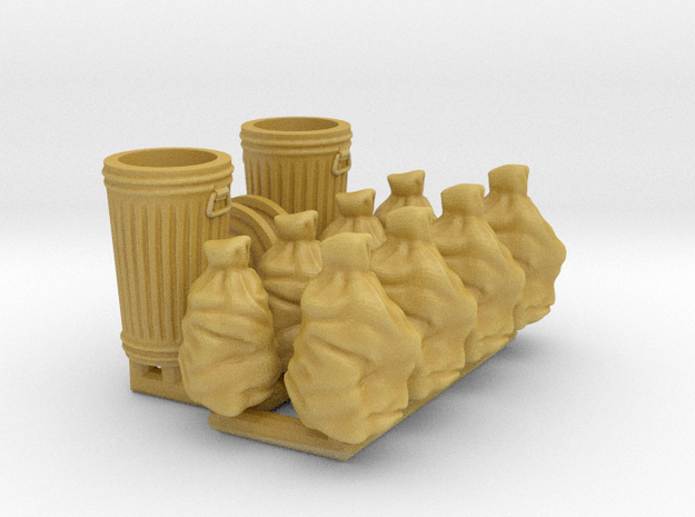 Trash cans & trash bags. 1:72 scale  in Tan Fine Detail Plastic
