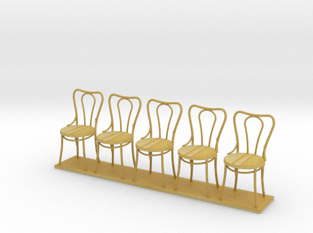 Miniature 1:24 Bentwood Camel Back Chairs (5) in Tan Fine Detail Plastic