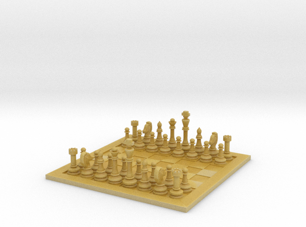 1:20 Scale Chess Board with Pieces in Tan Fine Detail Plastic