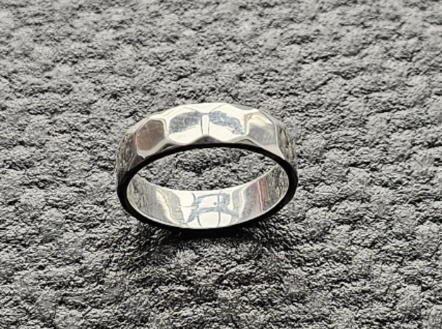 Men's hexagonal ring perfect for a unique wedding in Polished Silver: 7.25 / 54.625