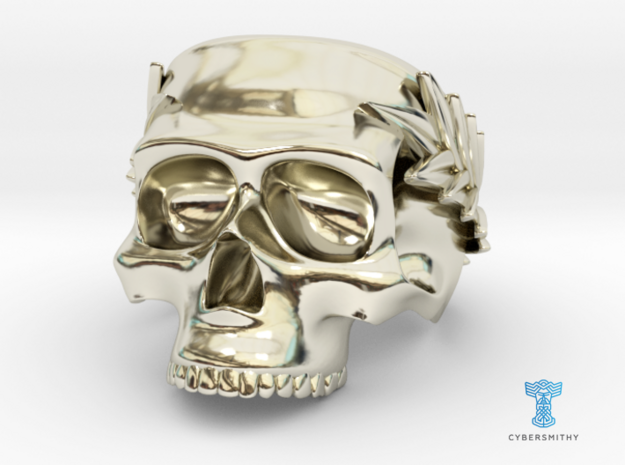 Skull Ring with Laurels in 14k White Gold