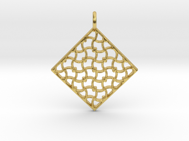 Wavy Lines Diamond Shaped Pendant in Polished Brass