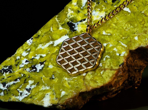 Flower of life squared Pendant in Polished Brass