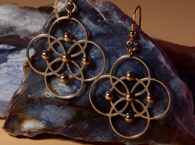 Seed of Life squared  Earrings in Natural Bronze