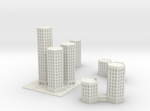 Triple Tower Skyscraper for Small Scale Wargames in White Natural Versatile Plastic
