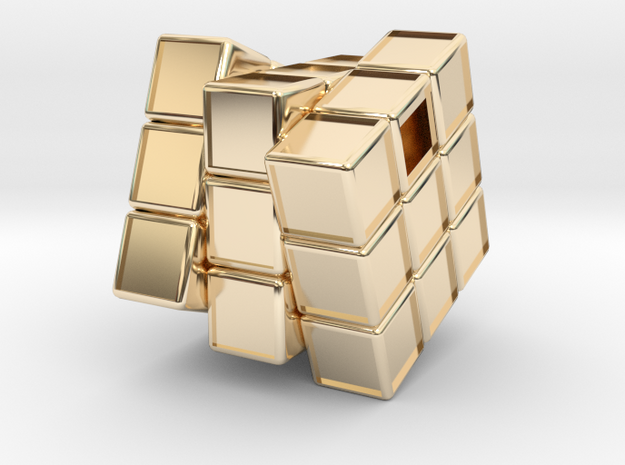 Rubik Pendant Cube in 14k Gold Plated Brass