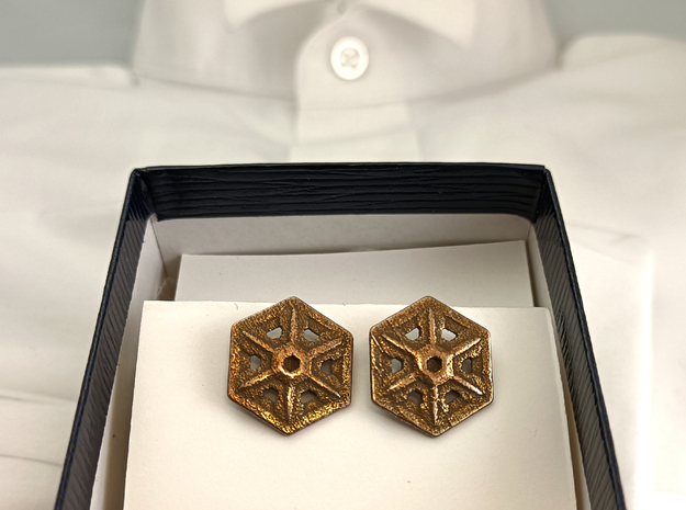 Snowflakes4Cufflinks in Polished Bronzed Silver Steel