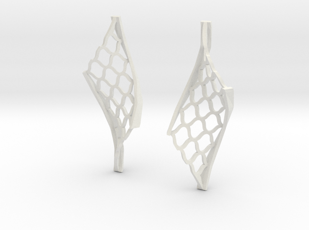Twisted lattice girder earrings in White Natural Versatile Plastic