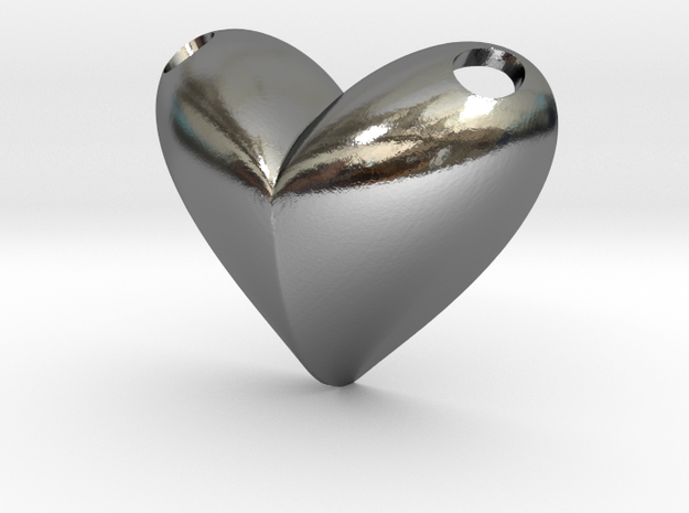 Heart Slider Pendant Puffy 3D Design in Polished Silver