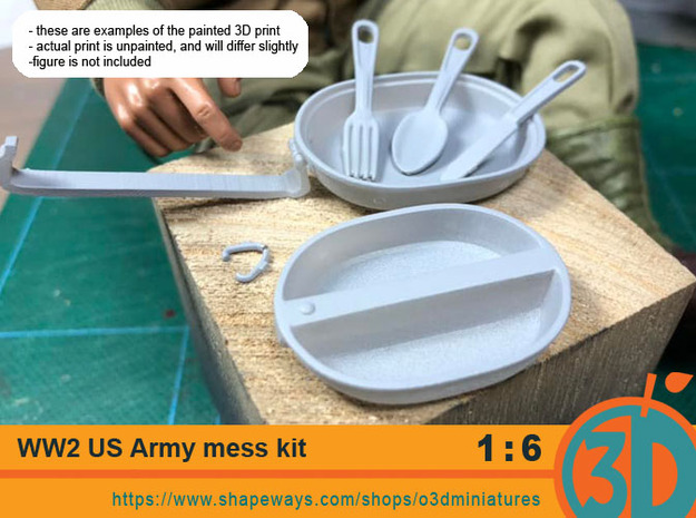 WW2 US army mess kit with utensils 1/6 scale in Tan Fine Detail Plastic