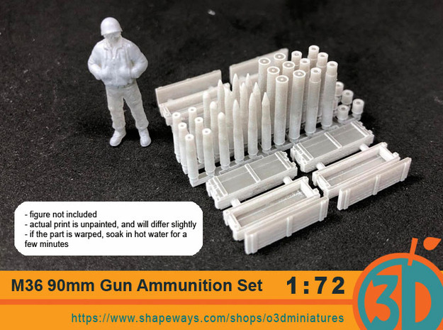 M36 90mm Gun Ammo Set 1/72 scale  in Tan Fine Detail Plastic