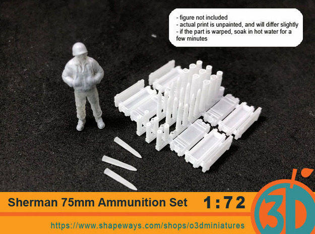 Sherman 75 mm Ammunition Set 1/72 scale in Tan Fine Detail Plastic: 1:72