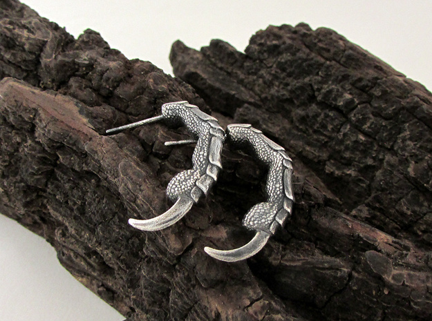 Raven Claw Talon Hoop Earrings in Antique Silver