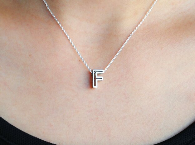 F Letter Pendant (Necklace) in Polished Silver