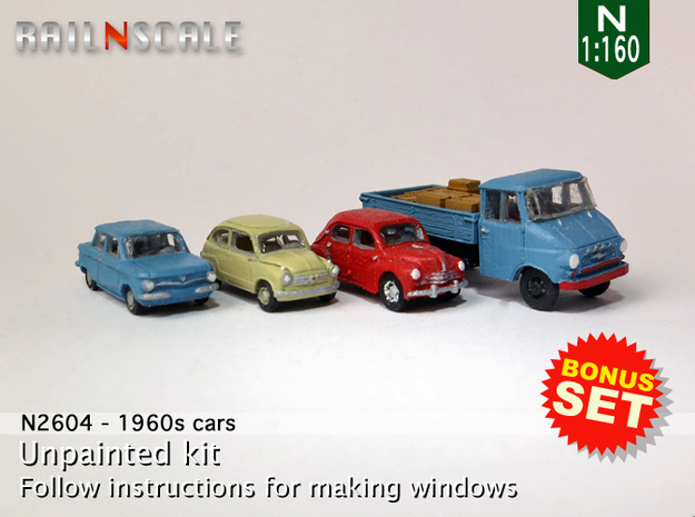 BONUS SET 1960s cars (N 1:160) in Tan Fine Detail Plastic