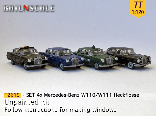 SET 4x Mercedes-Benz Heckflosse (TT 1:120) in Tan Fine Detail Plastic