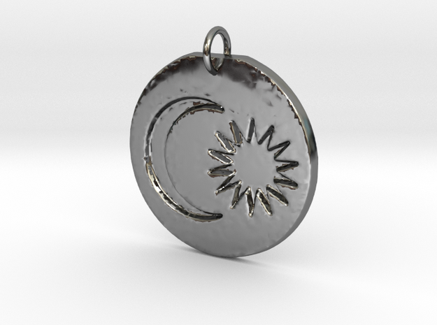 Málaysian Flag Icon Pendant in Fine Detail Polished Silver: Medium