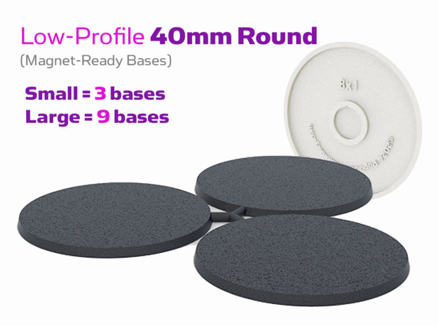 Blank : 40mm Low-Profile Round Bases in Black PA12: Small