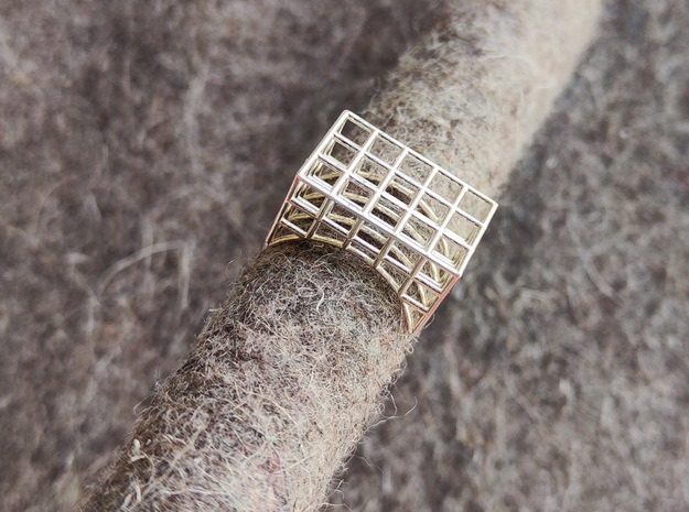 Ring with squares design (small) in Polished Silver: 6.5 / 52.75