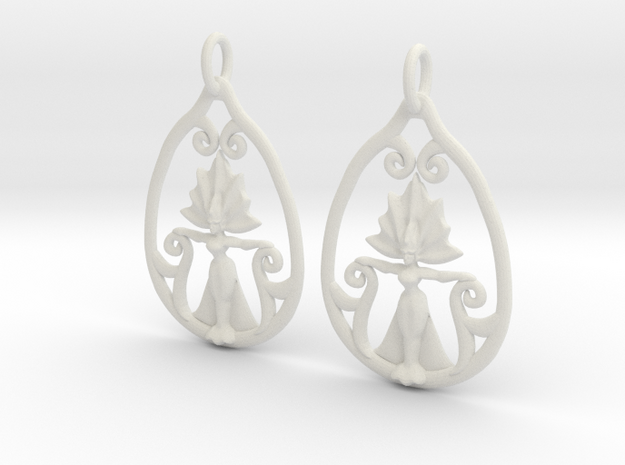 Art Nouveau Goddess of Progress Earrings in White Natural Versatile Plastic