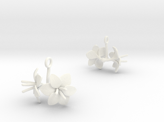 Earrings with two large flowers of the Amaryllis  in White Processed Versatile Plastic