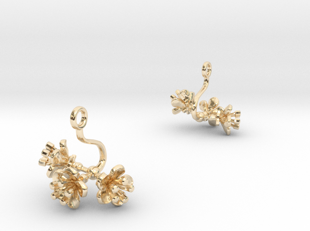 Earrings with three small flowers of the Cherry in 14k Gold Plated Brass