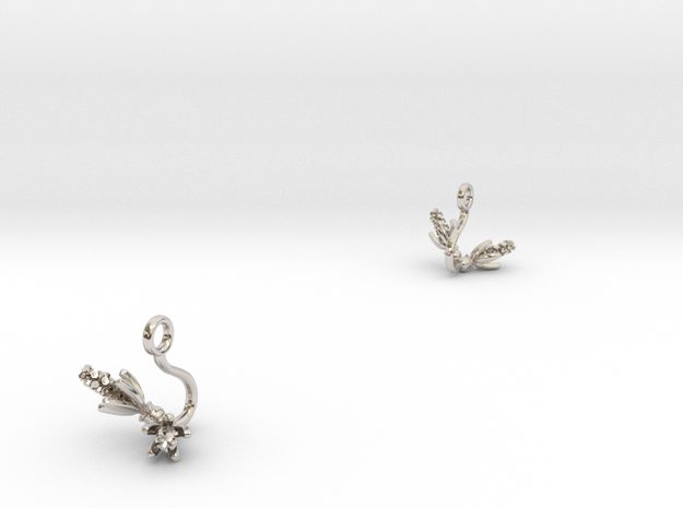 Earrings with two small flowers of the Hyacint in Rhodium Plated Brass